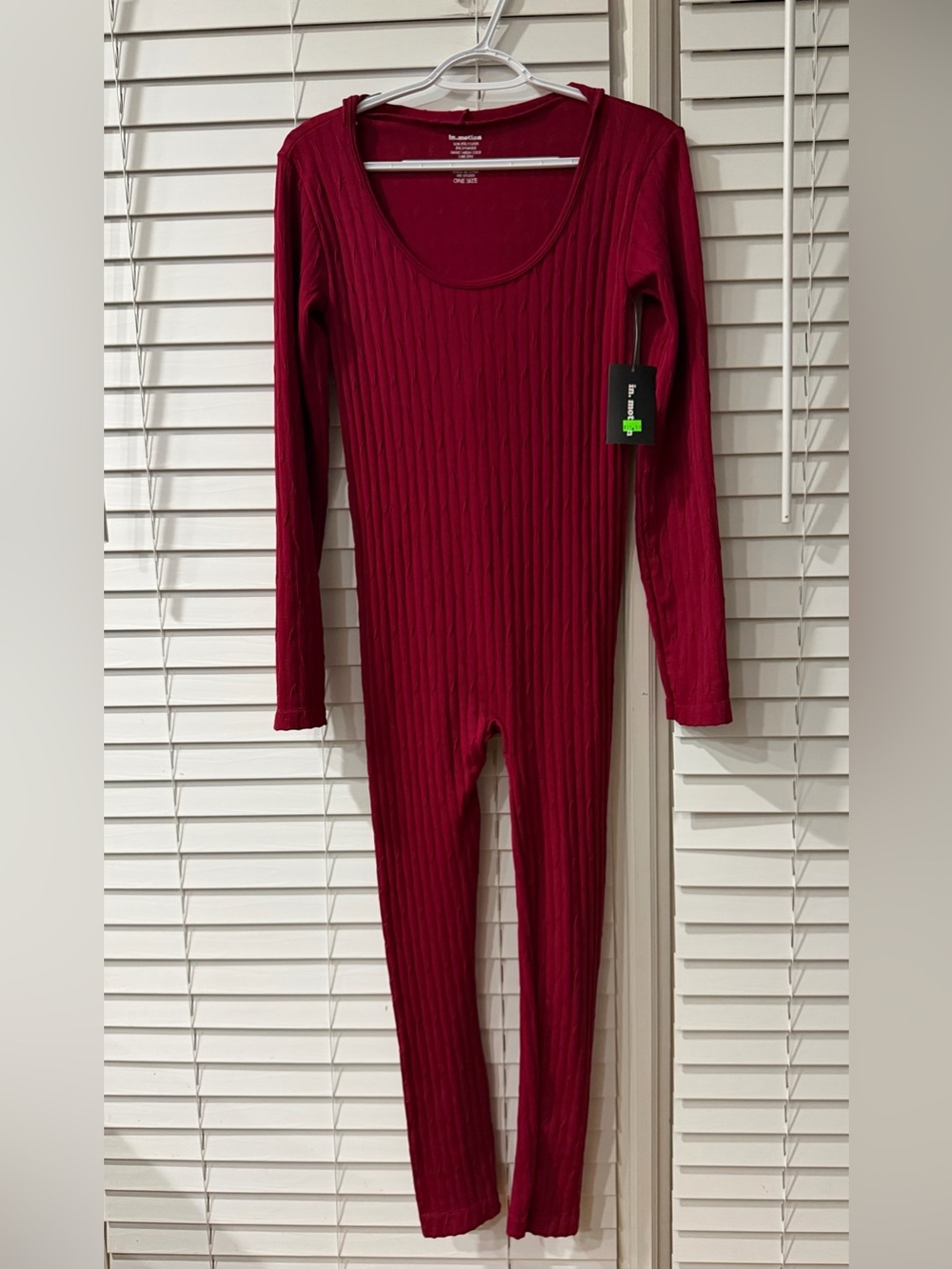 Ribbed Long-Sleeve Burgundy Jumpsuit ❤️ Size Onesize